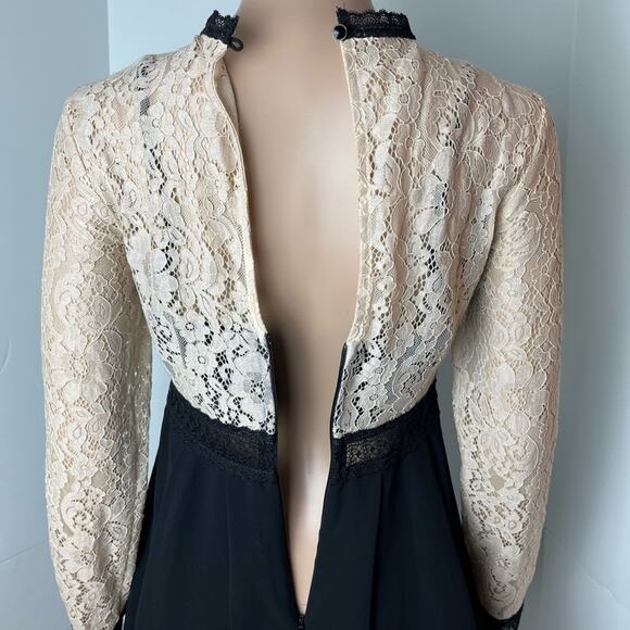 Little Mistress All Over Lace Top Long Sleeve Chiffon Semi Sheer Dress - Picture 10 of 12